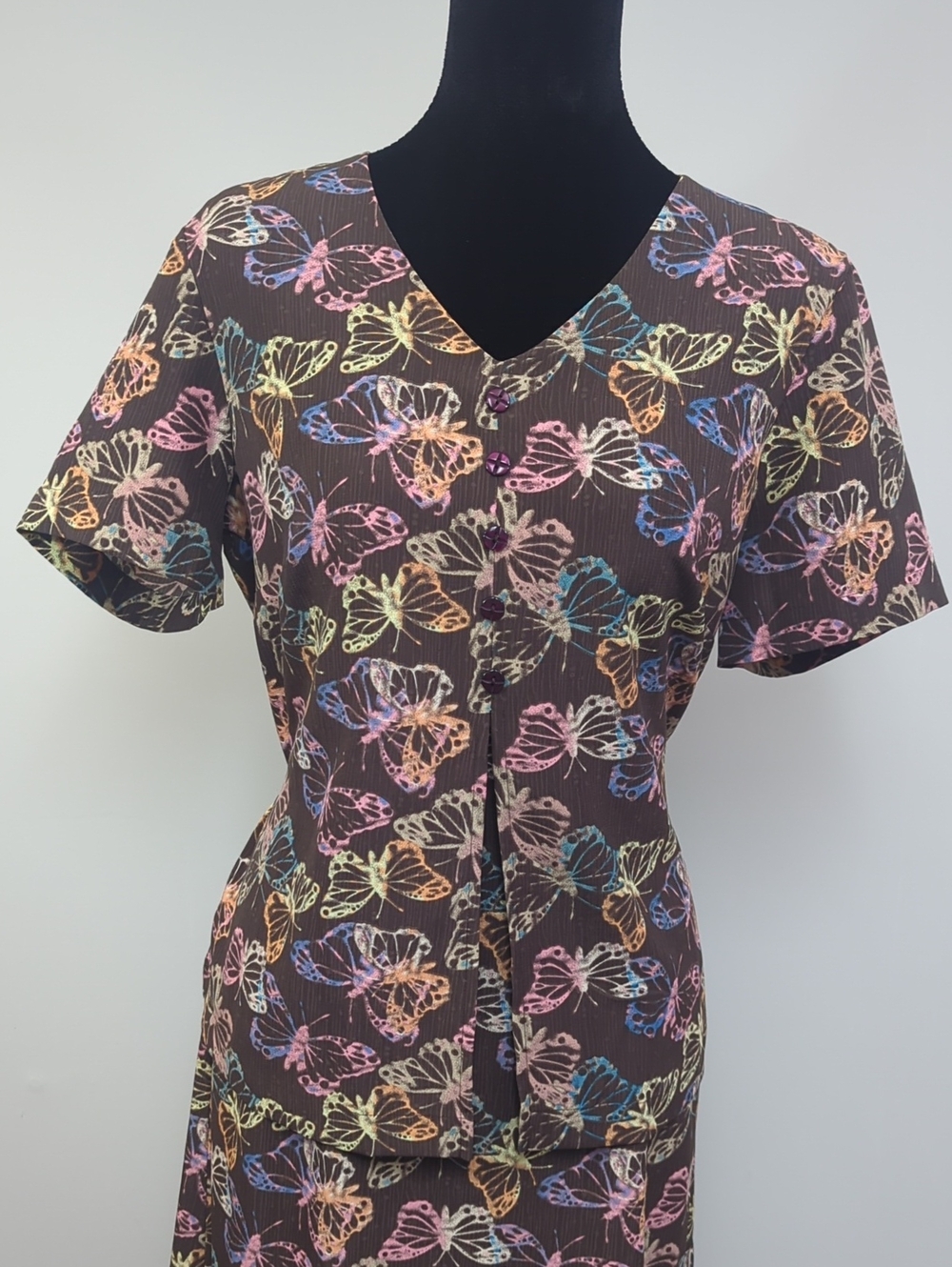 Christopher & Banks Butterfly Print Midi Dress Brown Multicolor Size 10